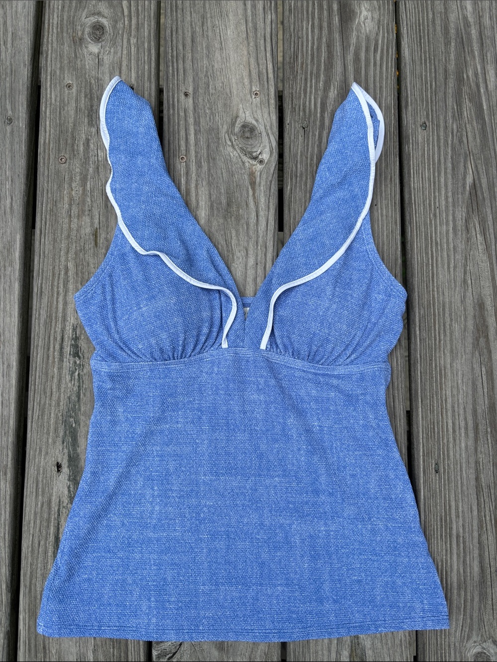 Tommy Bahama Island Cays Cabana Chic Ruffle Tankini Top Blue SS100378 Womens M